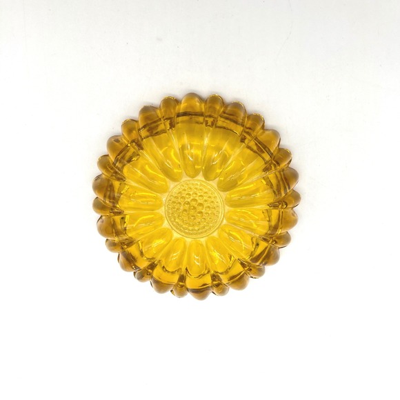 Vintage Hazel Atlas Amber Glass‎ Ashtray Sunflower Round Dish Retro Decor - Picture 5 of 5